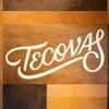 White script logo reading 'Tecovas' displayed on a background of rectangular brown and tan leather panels.