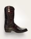A dark brown crocodile-pattern cowboy boot with "JAM" in white letters on the side.
