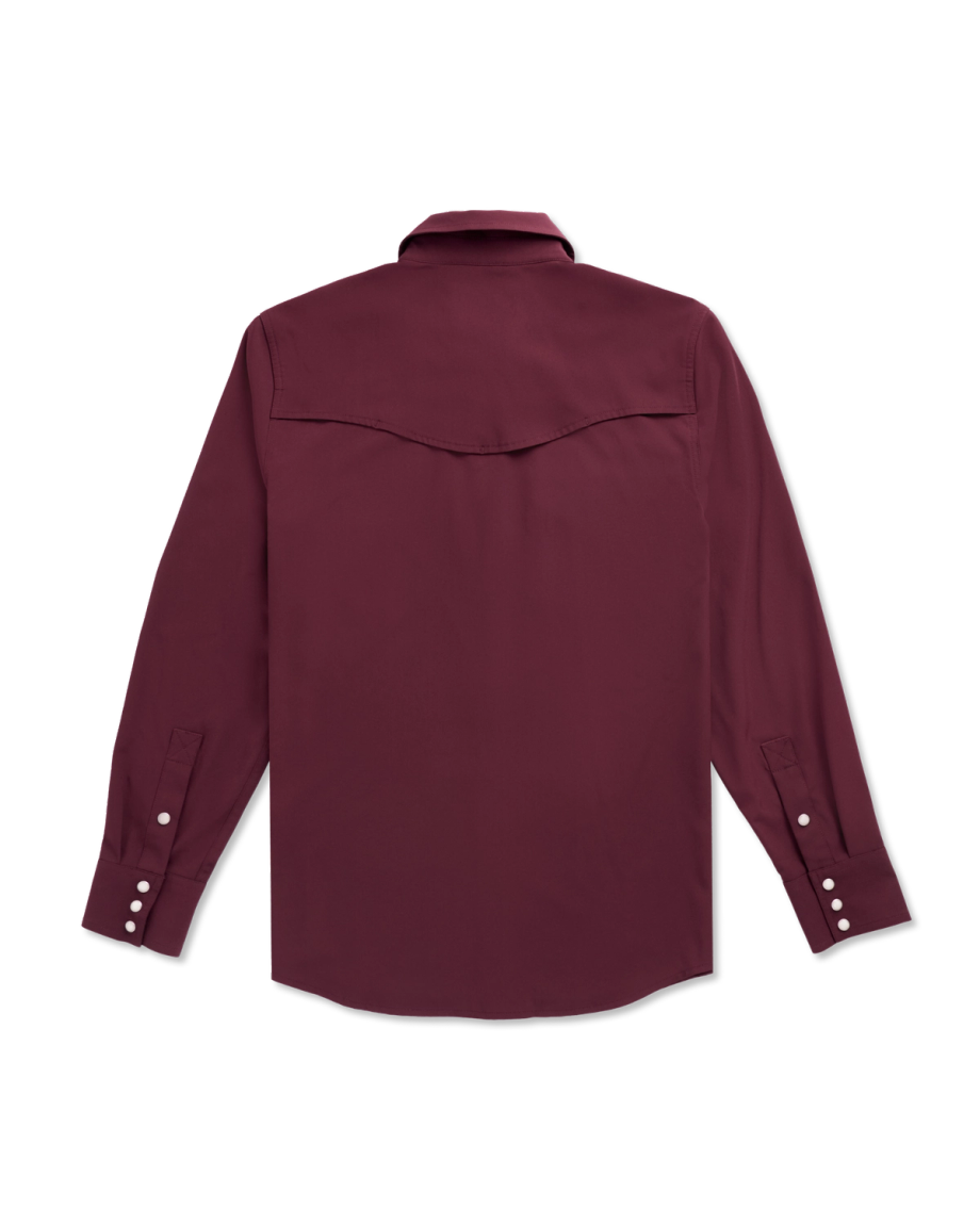Closeup detail view of Men's Performance Western Pearl Snap - Maroon