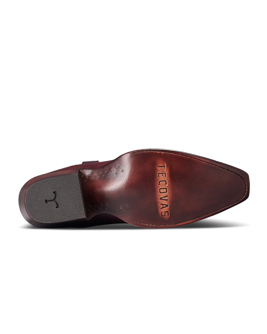 Sole view of The Annie Hearts - Wine Cowhide on plain background