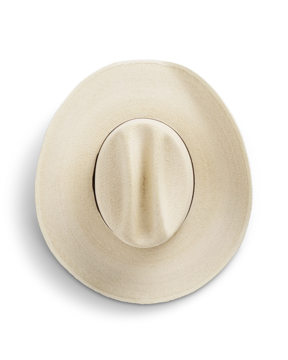 Top view of Cattleman Palm Cowboy Hat - Natural on plain background