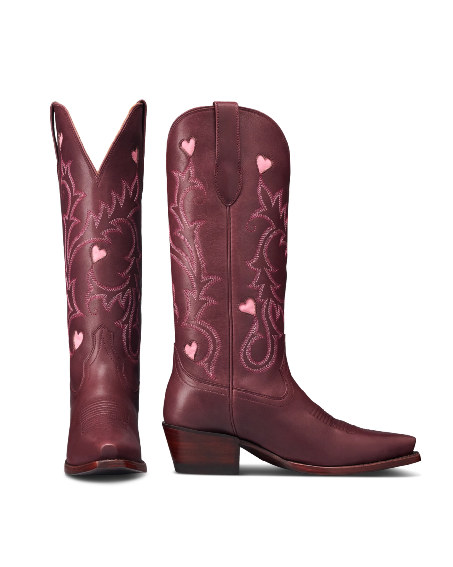 Pair view of The Annie Hearts - Wine Cowhide on plain background