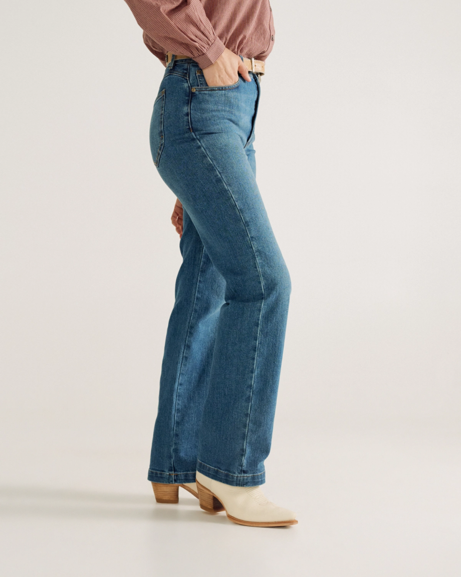 Front view of Women's Vintage High Rise Jean - Medium Wash  on model