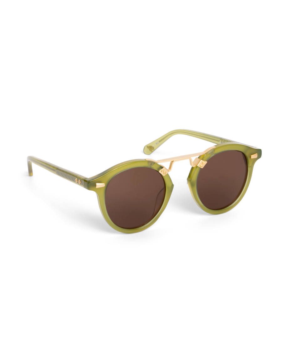 Quarterfront view of Tecovas x KREWE STL II - Cactus 18K on plain background