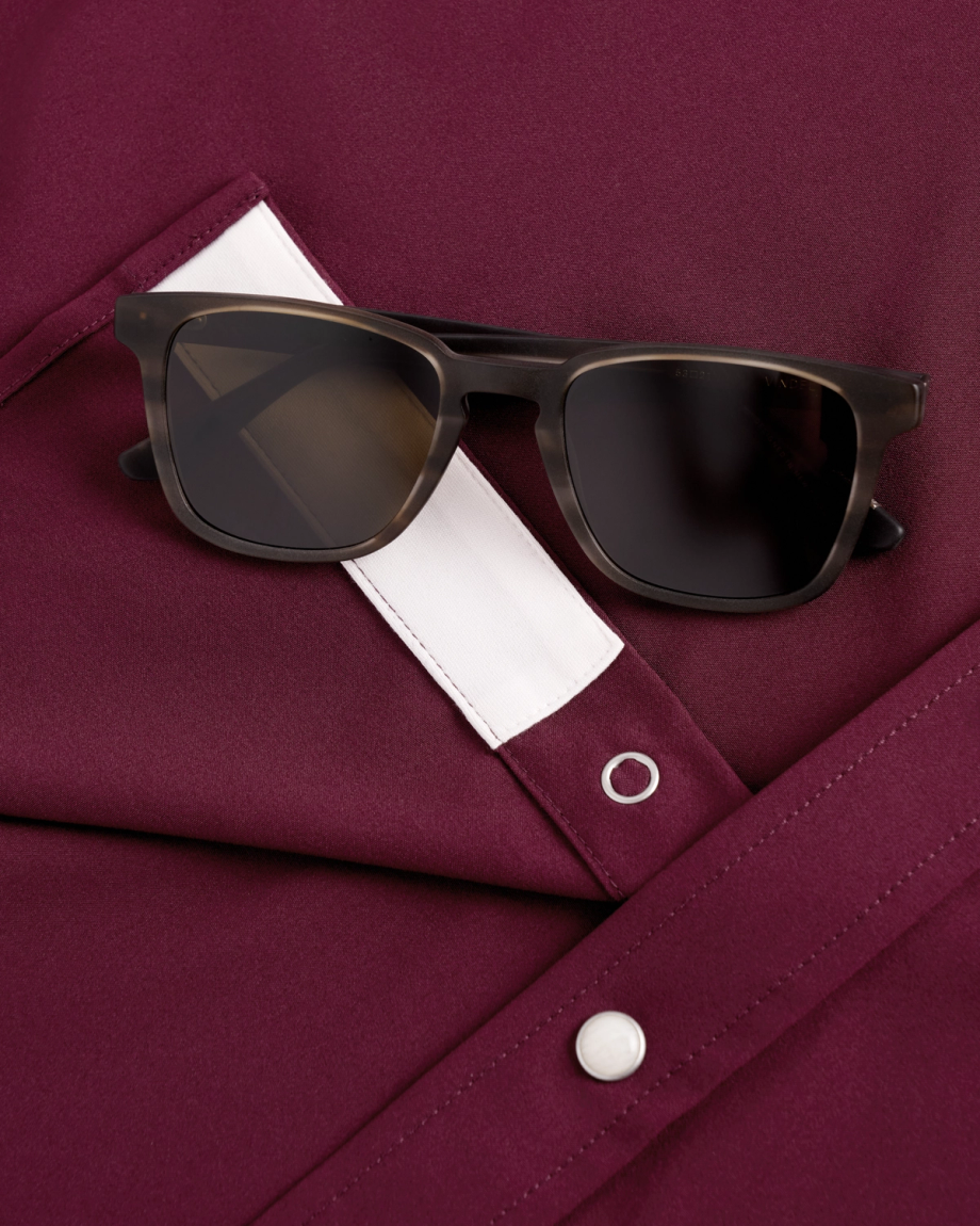 Closeup detail view of Men's Performance Western Pearl Snap - Maroon