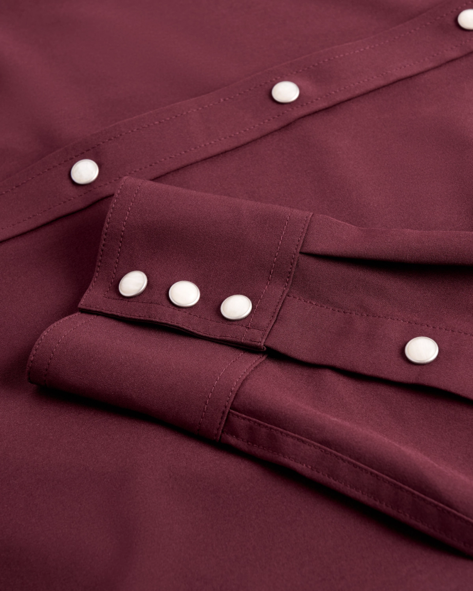 Closeup detail view of Men's Performance Western Pearl Snap - Maroon