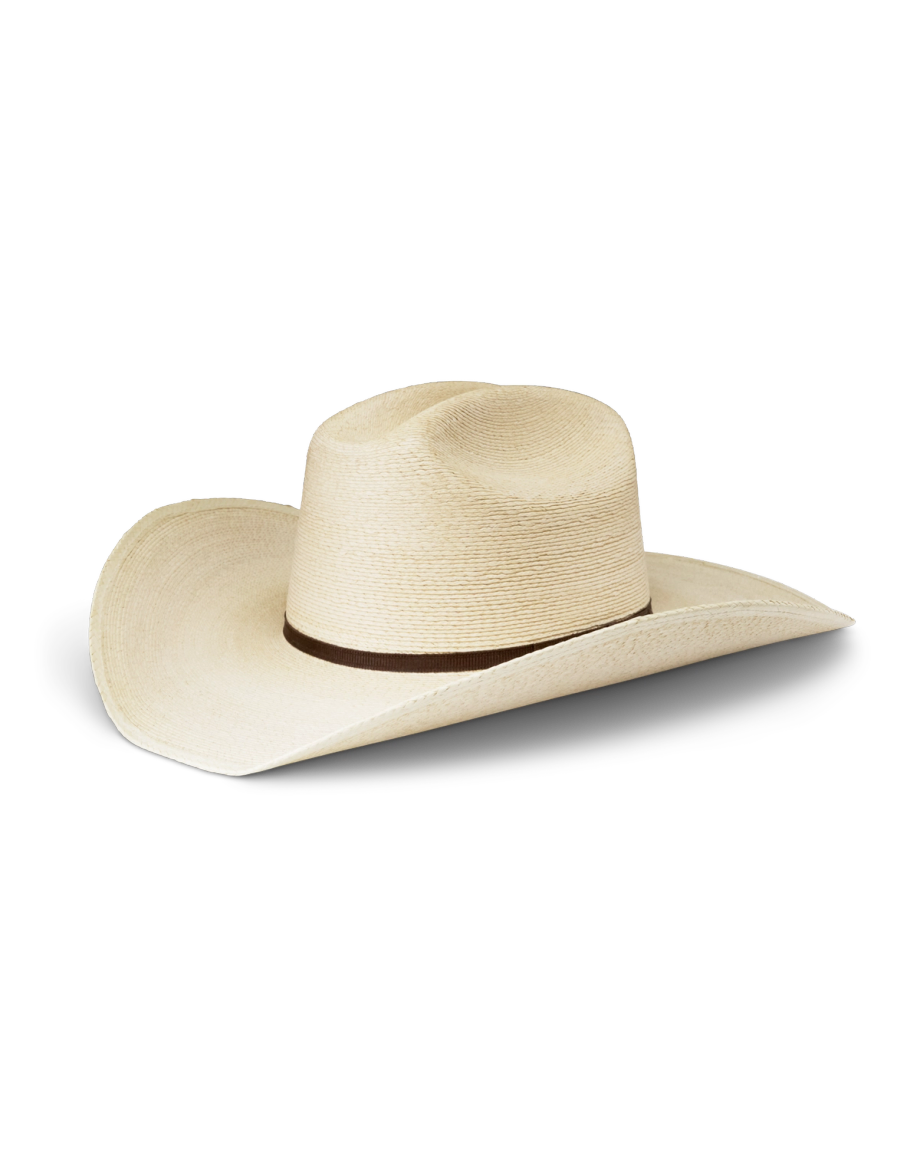Quarterfront view of Cattleman Palm Cowboy Hat - Natural on plain background